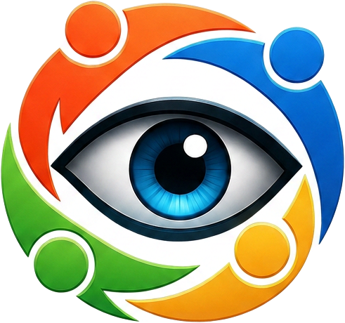 United Witness emblem: four figures of different colors joined around a watchful eye